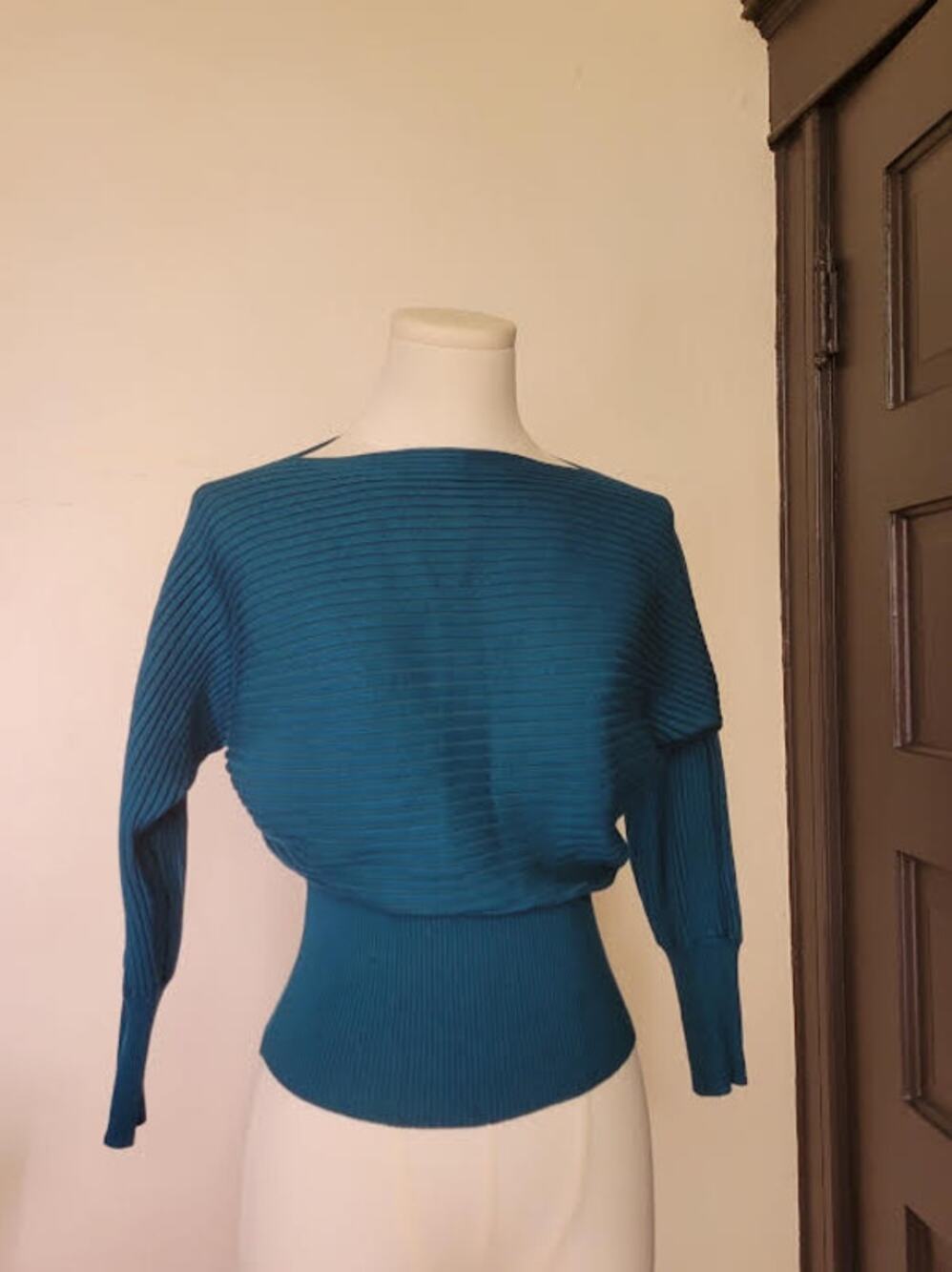 Y2K Boatneck Slouchy Fitted Model Off Duty Sapphire Blue Sweater Size S